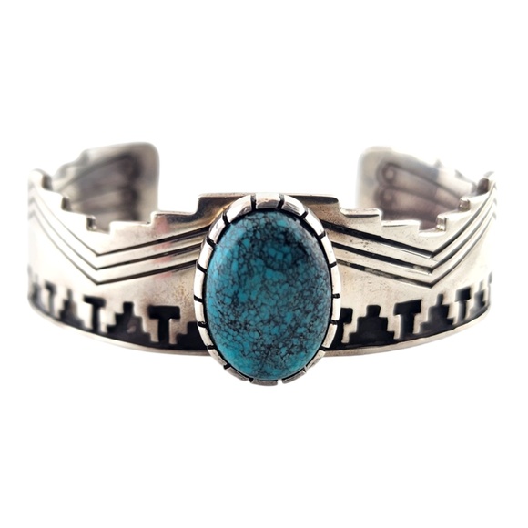 Navajo Joe N. McCabe Sterling Silver Turquoise Cuff Bracelet #18673 - Picture 1 of 7